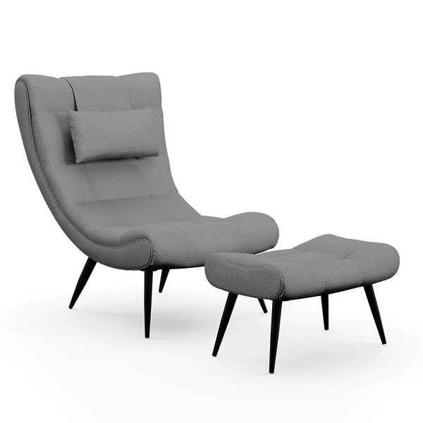 Kit 01 Poltrona E 01 Puff Sher Veludo Luxo Grafite A131 Pés P