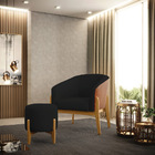 Kit 01 Poltrona E 01 Puff Stella Corano Nozes Com Linho Preto