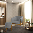 Kit 01 Poltrona E 01 Puff Stella Corano Preto Com Linho Grafi