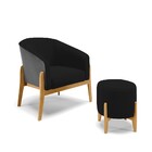 Kit 01 Poltrona E 01 Puff Stella Corano Preto Com Linho Preto