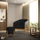 Kit 01 Poltrona E 01 Puff Stella Corano Preto Com Linho Preto