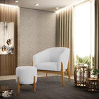 Kit 01 Poltrona E 01 Puff Stella Linho Cinza A05 Base Madeira