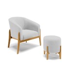 Kit 01 Poltrona E 01 Puff Stella Linho Cinza A05 Base Madeira