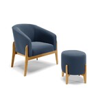 Kit 01 Poltrona E 01 Puff Stella Suede Azul Marinho Base Made