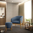 Kit 01 Poltrona E 01 Puff Stella Suede Azul Marinho Base Made