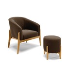 Kit 01 Poltrona E 01 Puff Stella Suede Base Madeira Castanho