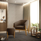 Kit 01 Poltrona E 01 Puff Stella Suede Base Madeira Castanho