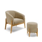 Kit 01 Poltrona E 01 Puff Stella Suede Base Madeira Castanho