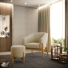 Kit 01 Poltrona E 01 Puff Stella Suede Base Madeira Castanho