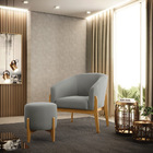 Kit 01 Poltrona E 01 Puff Stella Suede Base Madeira Castanho