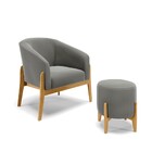 Kit 01 Poltrona E 01 Puff Stella Suede Base Madeira Castanho