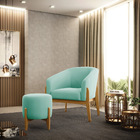 Kit 01 Poltrona E 01 Puff Stella Suede Base Madeira Castanho