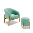 Kit 01 Poltrona E 01 Puff Stella Suede Base Madeira Castanho