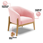 Kit 01 Poltrona E 01 Puff Stella Suede Rosa Bebê Base Madeira