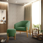 Kit 01 Poltrona E 01 Puff Stella Suede Verde Base Madeira Cas