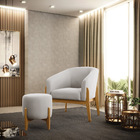 Kit 01 Poltrona E 01 Puff Stella Veludo Base Madeira Castanho