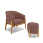 Kit 01 Poltrona E 01 Puff Stella Veludo Base Madeira Castanho