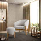 Kit 01 Poltrona E 01 Puff Stella Veludo Cinza Base Madeira Ca