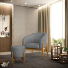 Kit 01 Poltrona E 01 Puff Stella Veludo Luxo Grafite A131 Bas