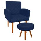 Kit 01 Poltrona E 01 Puff Veronês Azul Marinho Pés Palito