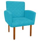 Kit 01 Poltrona E 01 Puff Veronês Suede Azul Turquesa Pés Pal