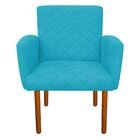 Kit 01 Poltrona E 01 Puff Veronês Suede Azul Turquesa Pés Pal