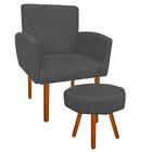 Kit 01 Poltrona E 01 Puff Veronês Suede Grafite Pés Palito