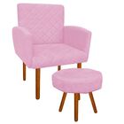 Kit 01 Poltrona E 01 Puff Veronês Suede Rosa Bebê Pés Palito
