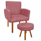 Kit 01 Poltrona E 01 Puff Veronês Suede Rose Pés Palito Casta