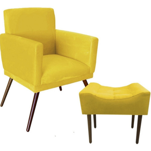 Kit 01 Poltrona Gênesis E 01 Puff Retangular Decorativos Para