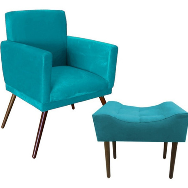 Kit 01 Poltrona Gênesis E 01 Puff Retangular Decorativos Para