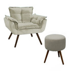 Kit 01 Poltrona Opala E 01 Puff Decorativos Para Sala E Quart