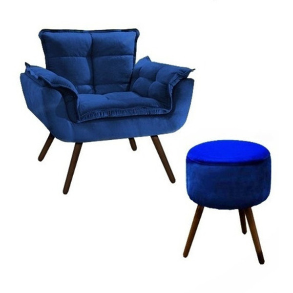 Kit 01 Poltrona Opala E 01 Puff Decorativos Para Sala E Quart