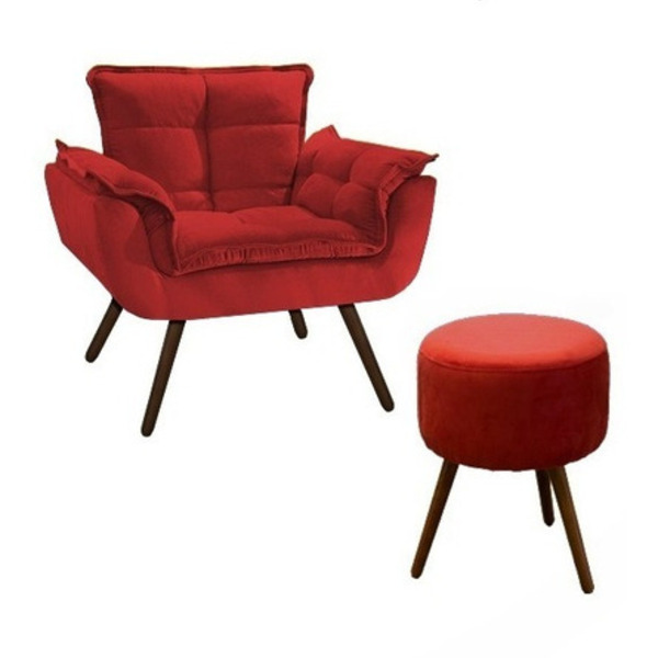 Kit 01 Poltrona Opala E 01 Puff Decorativos Para Sala E Quart