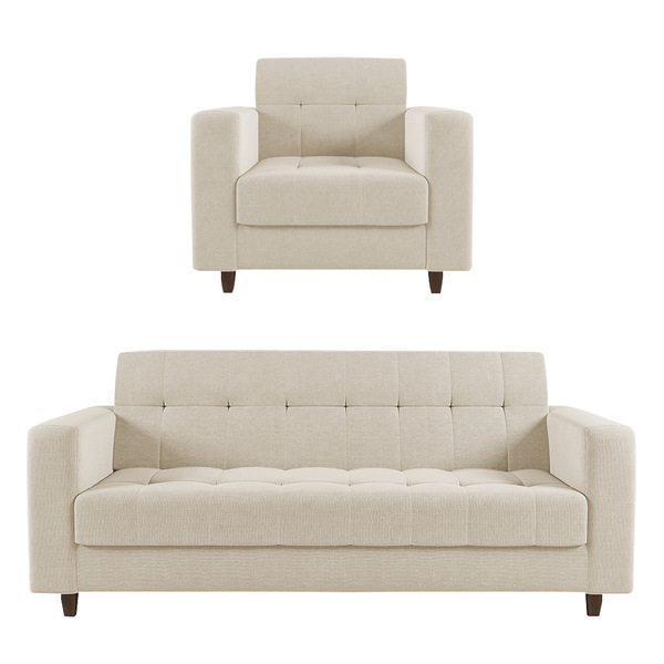 Kit 01 Sofá 03 Lugares E 01 Poltrona Arezzo Linho Bege A19 Pé