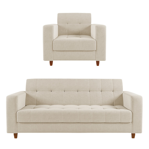 Kit 01 Sofá 03 Lugares E 01 Poltrona Arezzo Linho Palha A32 P