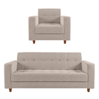 Kit 01 Sofá 03 Lugares E 01 Poltrona Arezzo Linho Pés Chanfra