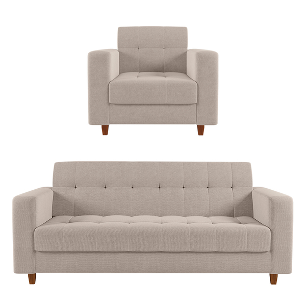 Kit 01 Sofá 03 Lugares E 01 Poltrona Arezzo Linho Pés Chanfra