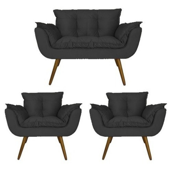 Kit 01 Sofá 2 Lugares Namoradeira E 02 Poltronas Decorativas