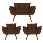 Kit 01 Sofá 2 Lugares Namoradeira E 02 Poltronas Decorativas