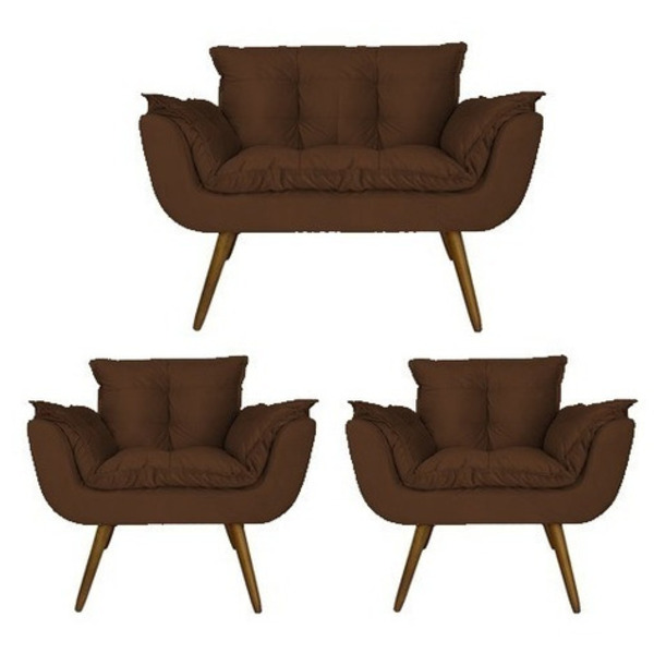 Kit 01 Sofá 2 Lugares Namoradeira E 02 Poltronas Decorativas