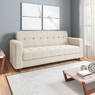 Kit 01 Sofá 3 Lugares E 02 Poltronas Arezzo Linho Pés Chanfra