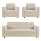 Kit 01 Sofá 3 Lugares E 02 Poltronas Arezzo Linho Pés Chanfra