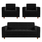 Kit 01 Sofá 3 Lugares E 02 Poltronas Arezzo Linho Preto A79 P