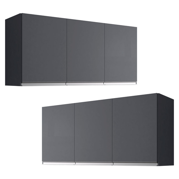 Kit 02 Armários De Cozinha Aéreo Andréia 120cm 3 Portas Cinza