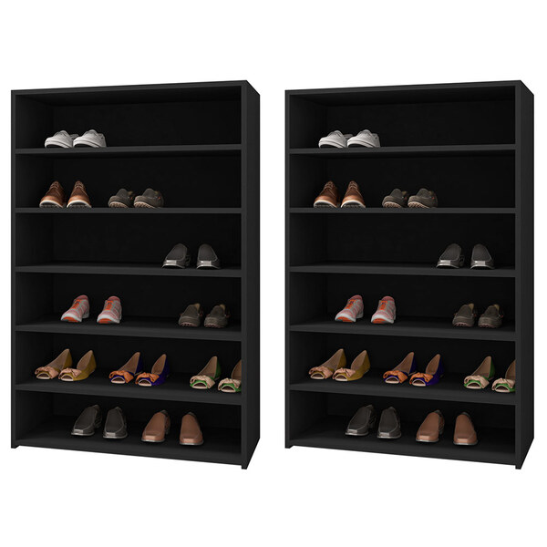 Kit 02 Armários Multiuso Sapateira Laís 5 Prateleiras Preto -