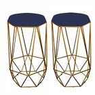 Kit 02 Banqueta Alta Aramado Liz Base Dourado Azul Marinho