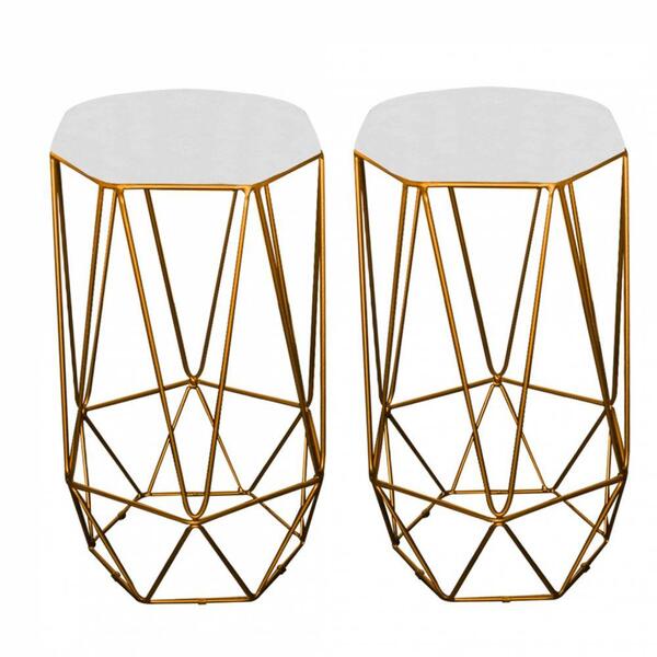 Kit 02 Banqueta Alta Aramado Liz Base Dourado Branco