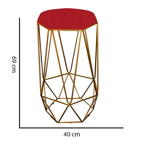 Kit 02 Banqueta Alta Aramado Liz Dourado Corino Vermelho