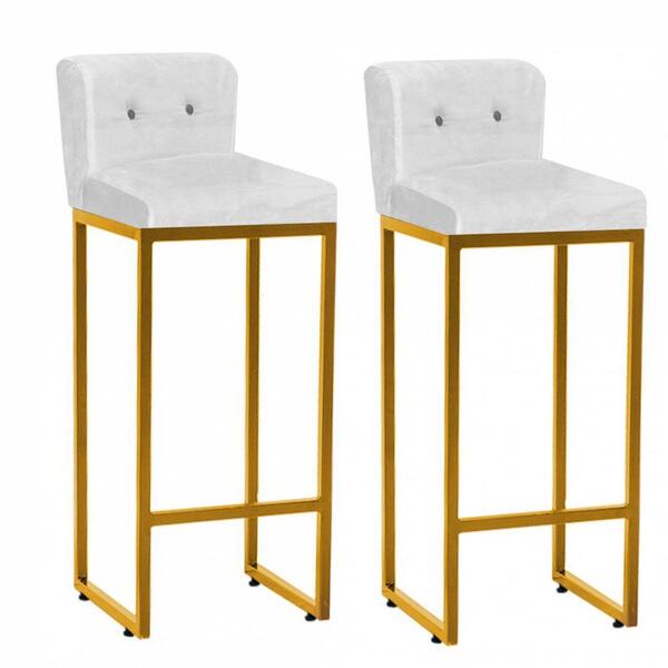 Kit 02 Banqueta Alta Botão Preto Corino Branco